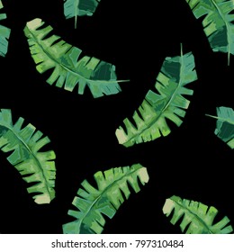 Tropic seamless pattern. Tropical leaves background. Vector illustration