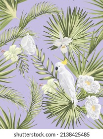 Patrón tropical sin fisuras. Ilustración vectorial vintage para papel pintado, cubierta, impresión. Hojas de palma de jungla. Follaje tropical.