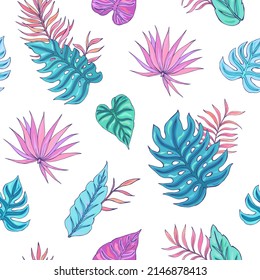 Tropic seamless vector pattern with tropical leaves. Tropical botanical Motives. Vector illustration. Summer decoration print for wrapping, wallpaper, fabric. 