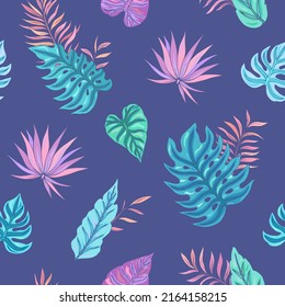 Tropic seamless vector pattern with tropical leaves. Tropical botanical motives. Vector illustration. Summer decoration print for wrapping, wallpaper, fabric. 