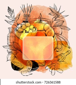 Tropic style spa frame, Watercolor design