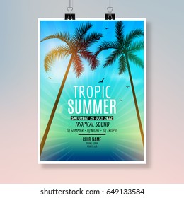 Tropic Summer Beach Party Flyer design. Poster summer vacation template.