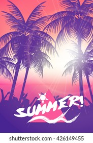 Tropic Summer Beach Party, Vacation and Travel Poster - Vector Illustration