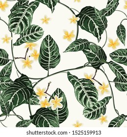 Tropische Sommermalerei nahtlos Muster mit exotischen Lilienzweig und Pflaumen. Trendige exotische Blumenhintergründe auf weißem Hintergrund.