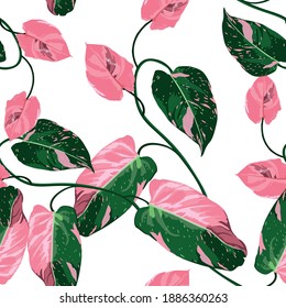 Tropische Sommermalerei nahtlose Muster mit exotischen rosa grünen Limanazweig. Trendige exotische Blumenhintergründe auf weißem Hintergrund.