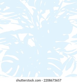 Pintura de verano tropical sin fisuras con silueta de rama exótica. Papel pintado de flores exóticas de moda sobre fondo azul.