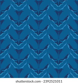 Tropic summer painting seamless pattern with exotic flower branch silhouette. Trendy exotic flower wallpaper on blue background.