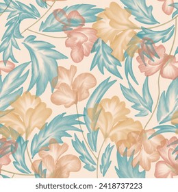 Tropic summer painting seamless pattern with abstract flower. soft color flower