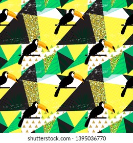 Tropic Toucan bird and palm leaf seamless pattern background design. Vector Illustration EPS10