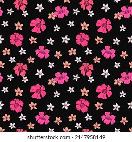 Tropic vector seamless pattern with hibiscus and plumeria. Summer decoration print for wrapping, wallpaper, fabric. Seamless vector texture.