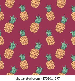 Tropic vector seamless pattern with pineapple. Summer decoration print for wrapping, wallpaper, fabric. Seamless vector texture.