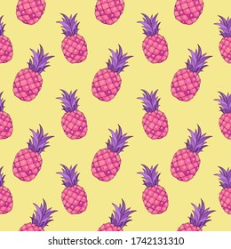 Tropic vector seamless pattern with pineapple. Summer decoration print for wrapping, wallpaper, fabric. Seamless vector texture.