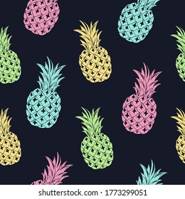 Tropic vector seamless pattern with pineapple. Summer decoration print for wrapping, wallpaper, fabric. Seamless vector texture.