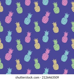 Tropic vector seamless pattern with pineapple. Summer decoration print for wrapping, wallpaper, fabric. Seamless vector texture.
