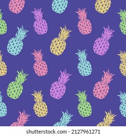 Tropic vector seamless pattern with pineapple. Summer decoration print for wrapping, wallpaper, fabric. Seamless vector texture.