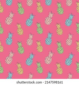 Tropic vector seamless pattern with pineapple. Summer decoration print for wrapping, wallpaper, fabric. Seamless vector texture.