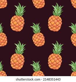Tropic vector seamless pattern with pineapple. Summer decoration print for wrapping, wallpaper, fabric. Seamless vector texture.