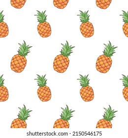 Tropic vector seamless pattern with pineapple. Summer decoration print for wrapping, wallpaper, fabric. Seamless vector texture.