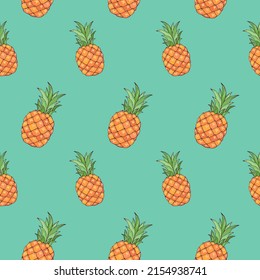 Tropic vector seamless pattern with pineapple. Summer decoration print for wrapping, wallpaper, fabric. Seamless vector texture.