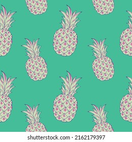 Tropic vector seamless pattern with pineapple. Summer decoration print for wrapping, wallpaper, fabric. Seamless vector texture.