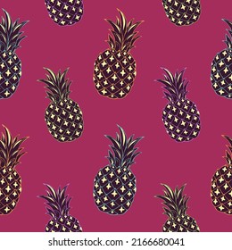 Tropic vector seamless pattern with pineapple. Summer decoration print for wrapping, wallpaper, fabric. Seamless vector texture.
