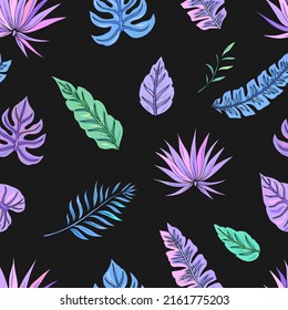 Tropic vector seamless pattern with tropical leaves. Tropical botanical motives. Vector illustration. Summer decoration print for wrapping, wallpaper, fabric. 