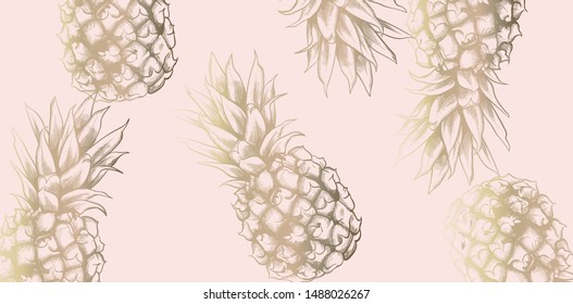 Tropic vintage pattern with pineapple Vector. Retro shiny design texture