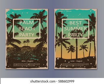Tropic vintage posters with palms and frame for text. Retro mock up for book, brochures, flyers and advertising size A4.