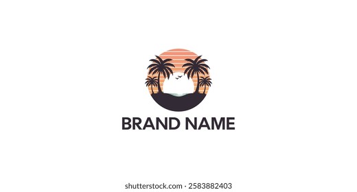 Tropical 80's style Sunset with palm trees Brand Logo