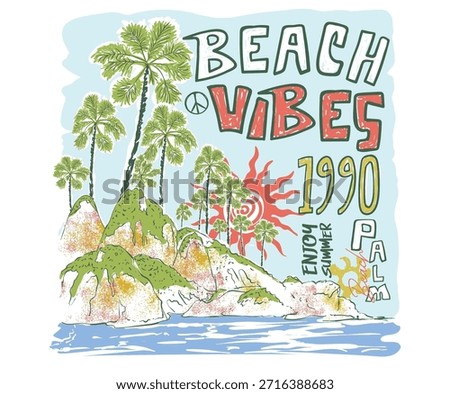 Tropical abstract art design. Beach with mountain artwork. Surfing club artwork. Coastal vibes design. Ocean wave artwork.