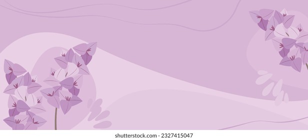 Tropical abstract background of hand drawn lesser bougainvillea flowers. Vector botanical illustration for banner, poster, Web and packaging.  