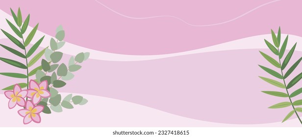 Tropical abstract background of hand drawn plumeria flowers and eucalyptus, palm leaves. Vector botanical illustration for banner, poster, Web and packaging.  
