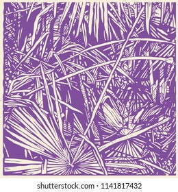 Tropical Abstract Background With Palm-Tree Leaf. drawing style. vector illustration.