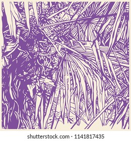 Tropical Abstract Background With Palm-Tree Leaf. drawing style. vector illustration.