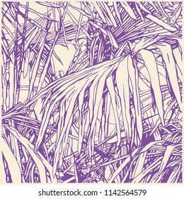 Tropical Abstract Background With Palm-Tree Leaf. drawing style. vector illustration.