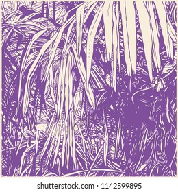 Tropical Abstract Background With Palm-Tree Leaf. drawing style. vector illustration.