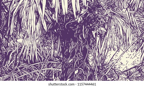 Tropical Abstract Background With Palm-Tree Leaf. drawing style.aspect ratio 16:9. vector illustration