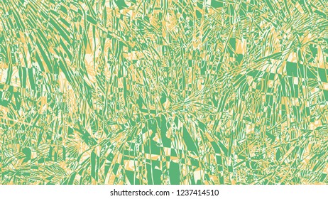 Tropical Abstract Background With Palm-Tree Leaf And Glitch Effect. drawing style.aspect ratio 16:9. vector illustration