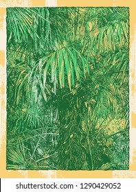 Tropical Abstract Background With Palm-Tree Leaf. drawing style. vector illustration