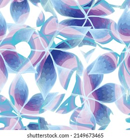 tropical abstract foliage seamless pattern on white background. blue colorful stylish nature pattern. Seamless pattern with hand drawn flowers. Line art. Hand drawn summer floral background