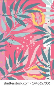 tropical abstract leaves. Jungle background. Hand made drawing. Vector illustration