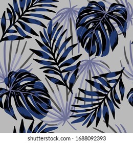 Tropical abstract leaves pattern on gray background