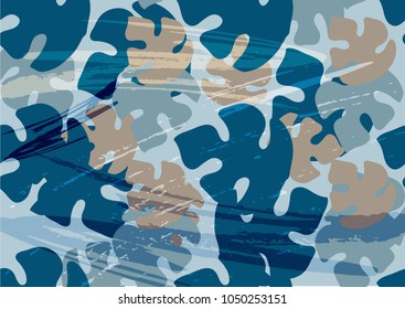 Tropical abstract palm leaves pattern. Branches and leaves of tropical plants. Vector illustration.