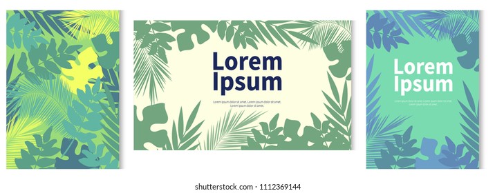 Tropical abstract palm leaves pattern. Branches and leaves of tropical plants. Cover design. Vector illustration.