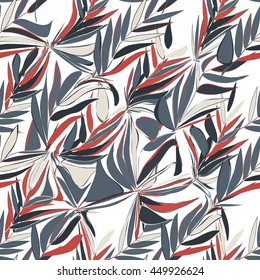 Tropical abstract palm leaves pattern. Branches and leaves of tropical plants. Vector illustration.
