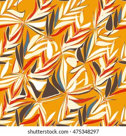 Tropical abstract palm leaves pattern. Branches and leaves of tropical plants. Vector illustration.