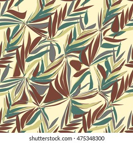 Tropical abstract palm leaves pattern. Branches and leaves of tropical plants. Vector illustration.