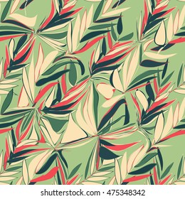 Tropical abstract palm leaves pattern. Branches and leaves of tropical plants. Vector illustration.