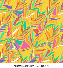 Tropical abstract palm leaves pattern. Branches and leaves of tropical plants. Vector illustration.