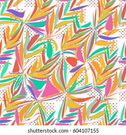 Tropical abstract palm leaves pattern. Branches and leaves of tropical plants. Vector illustration.